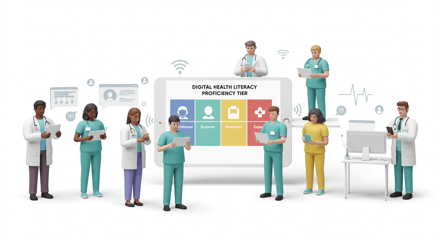 Healthcare professionals with digital tools
